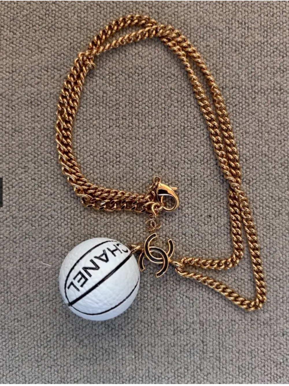 ChaneI BasketBall 🏀 White Letter Logo Gold Tone Long Necklace